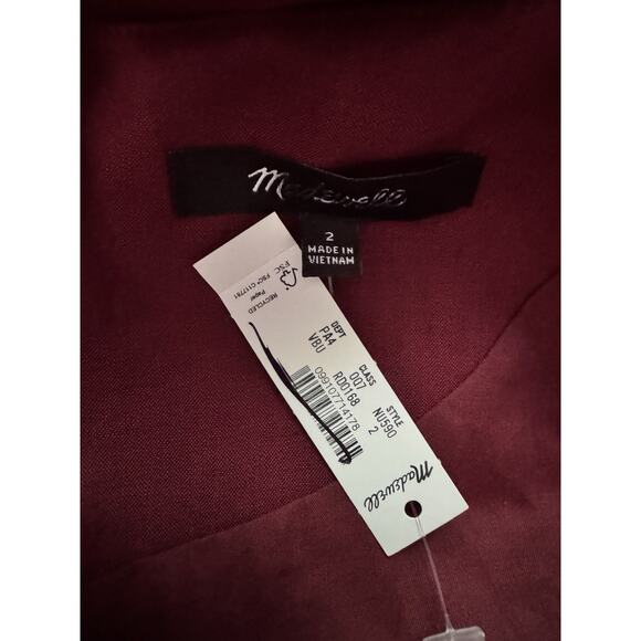 NWT Madewell Pleated V Neck Midi Dress Linen Blend Vintage Burgundy Size 2 - Picture 10 of 11